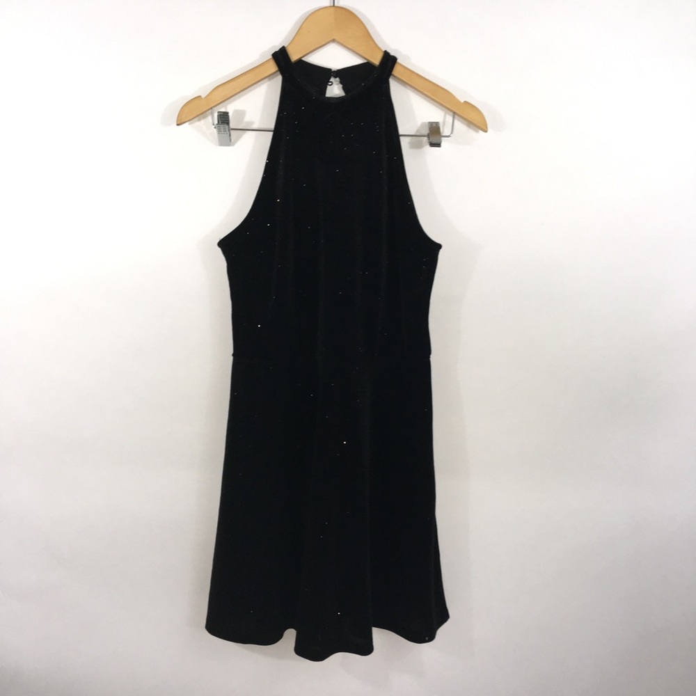 Black sparkle glitter velvet high neck skater!